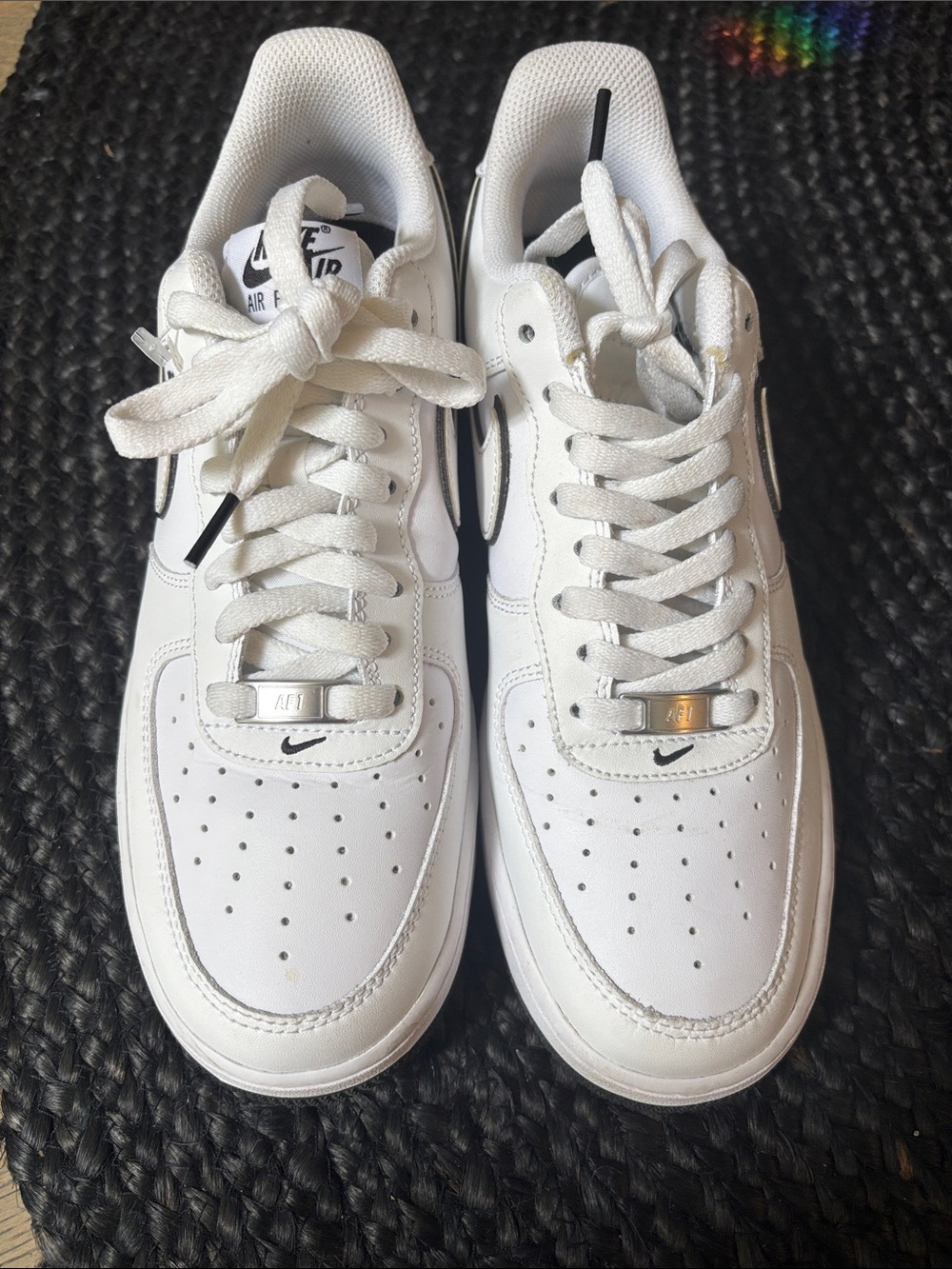 Nike White Low-Top Leather Sneakers with Black Swoosh - Picture 2 of 5